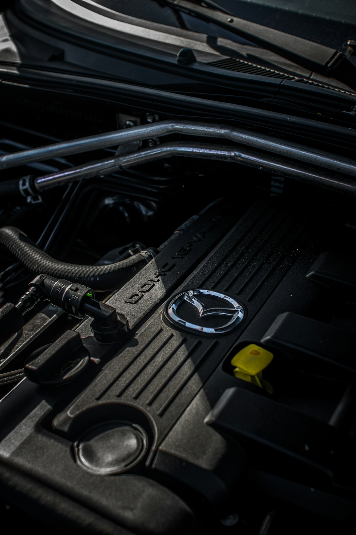 Engine bay close-up during repair